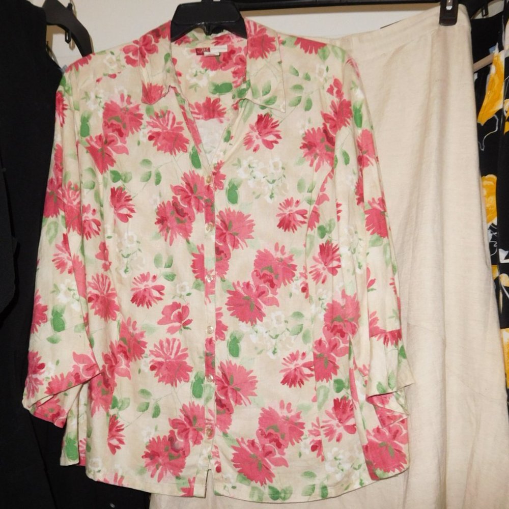 24W JM LINEN floral print blouse